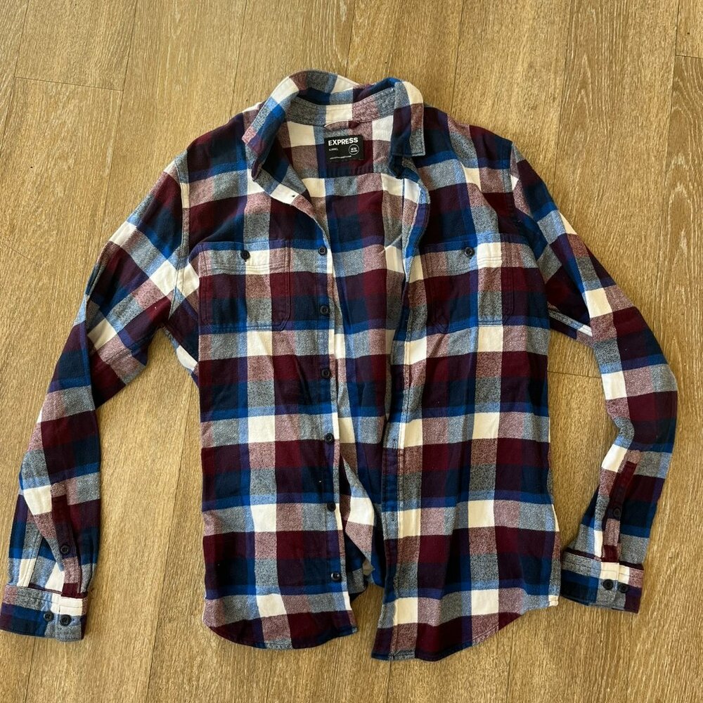 Men's Blue and Purple Express Flannel Shirt - Medium Tall/Long